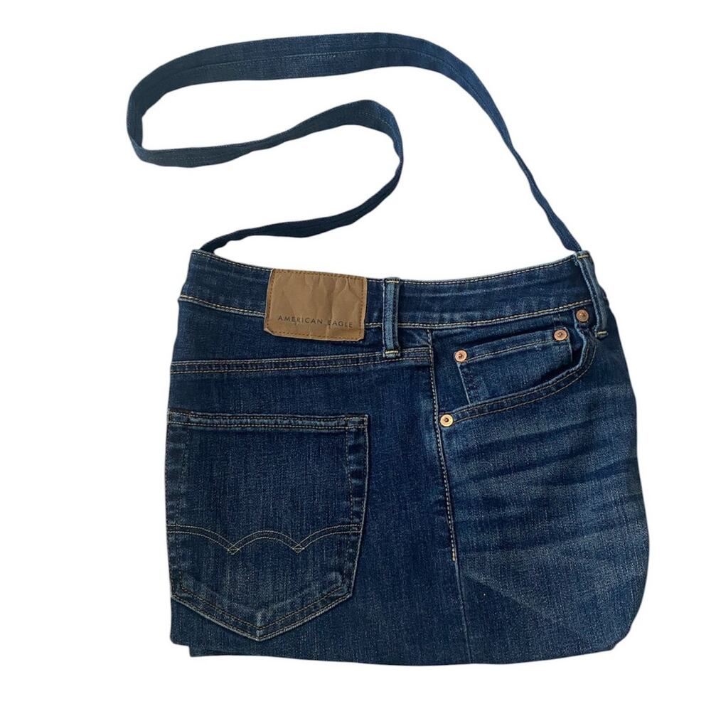 American Eagle Denim Blue Jean Crossbody Bag Pockets 13X12X3 Handle 20"